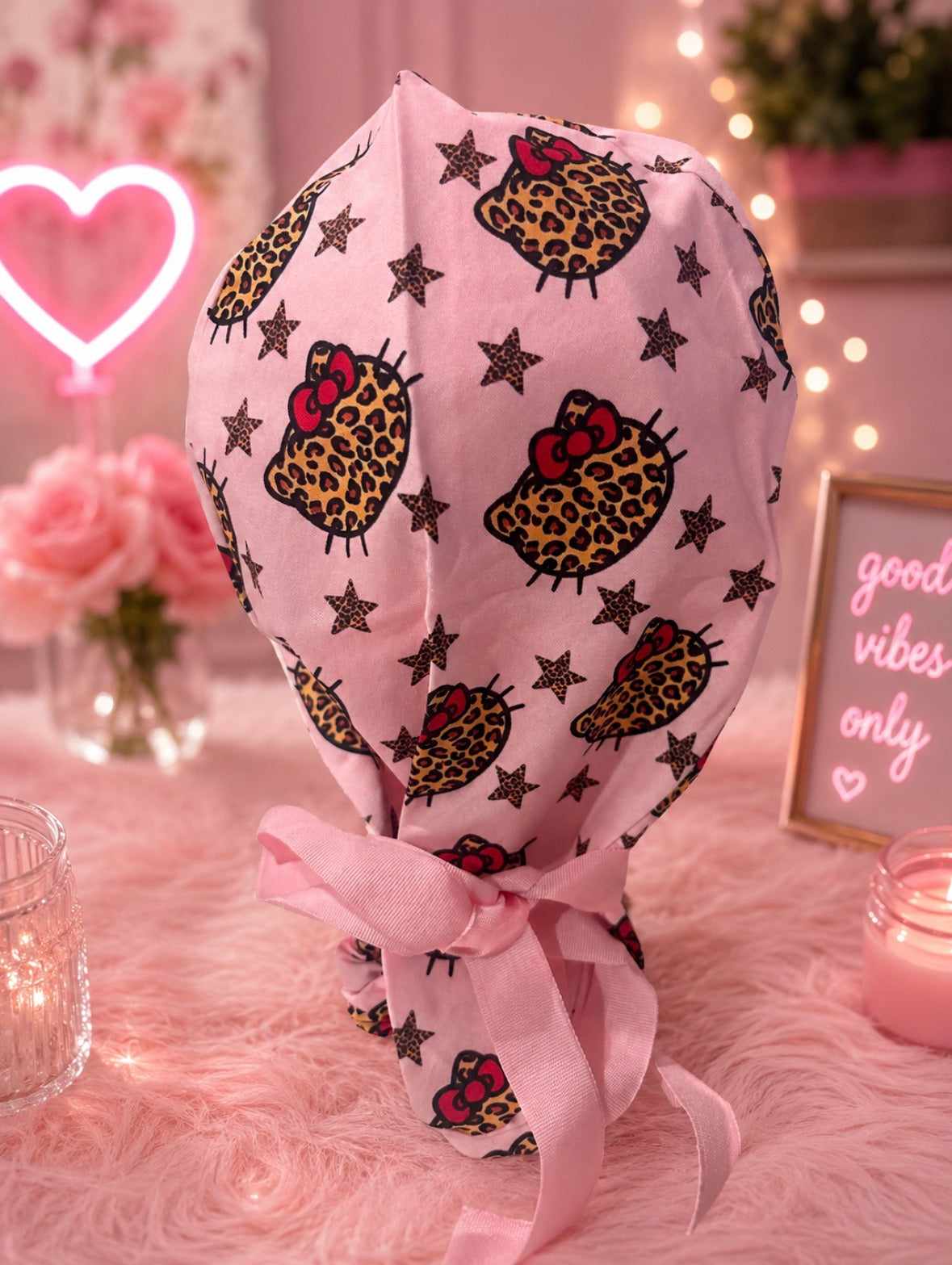 Pink Purrfection Ponytail Scrub Cap