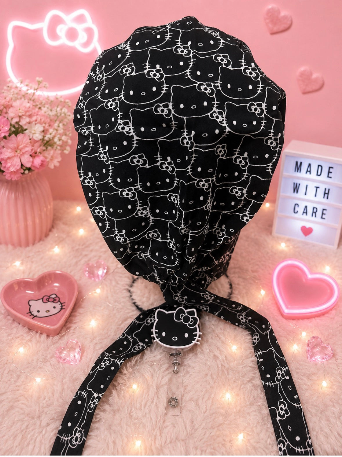 Midnight Kitty Scrub Cap & Badge Reel